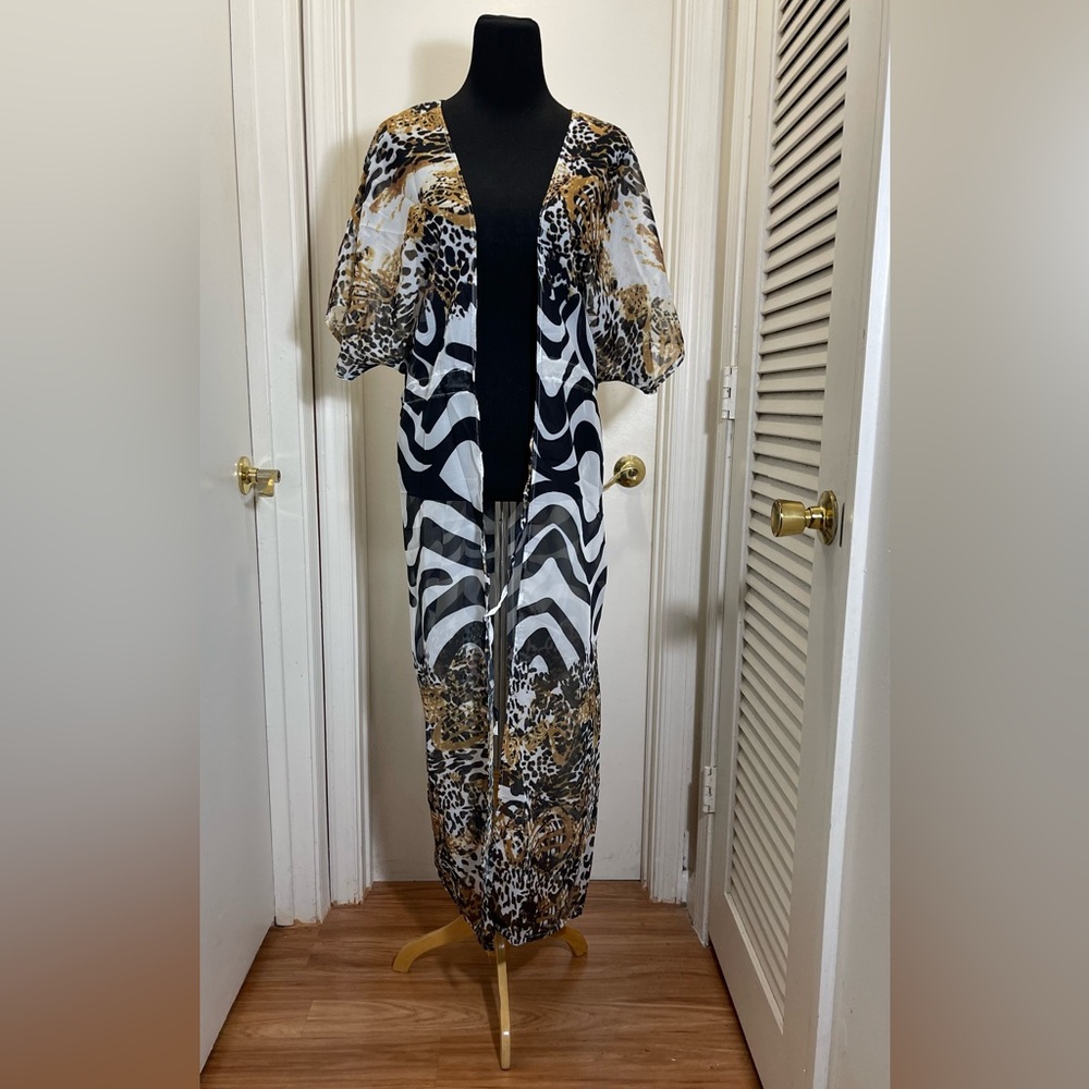 Long animal print sheer kimono